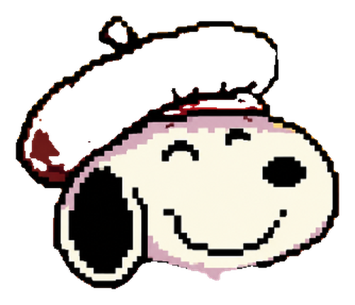 Snoffee's smiling face under a beret